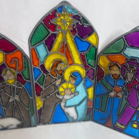 Christmas Nativity Scene Stained Glass Look Metal Panels COMPLETE Holiday Decor - Picture 5 of 10
